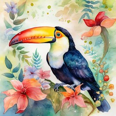 A lovely Watercolor Colorful Toucan