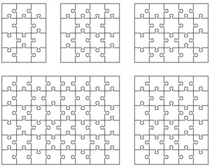 Separate pieces of five white jigsaw puzzles	 - 591745111