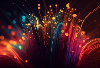 Fototapeta na wymiar fiber optic strings with glowing ends, 3D illustration. Generative AI