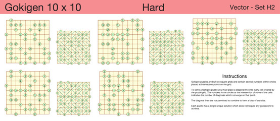 5 Hard Gokigen 10 x 10 Puzzles. A set of scalable puzzles for kids and adults, which are ready for web use or to be compiled into a standard or large print activity book.