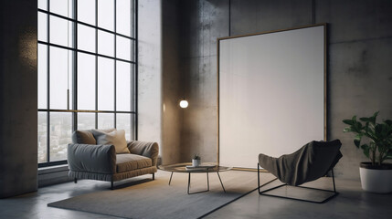 White wall art in the living room. mockup. Interior design. generative ai.	