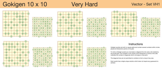 5 Very Hard Gokigen 10 x 10 Puzzles. A set of scalable puzzles for kids and adults, which are ready for web use or to be compiled into a standard or large print activity book.