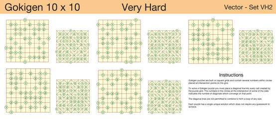 5 Very Hard Gokigen 10 x 10 Puzzles. A set of scalable puzzles for kids and adults, which are ready for web use or to be compiled into a standard or large print activity book.