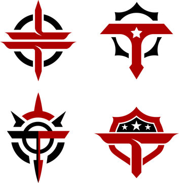 A set of logos for the company's logo logo tactical shield logo with letter t
