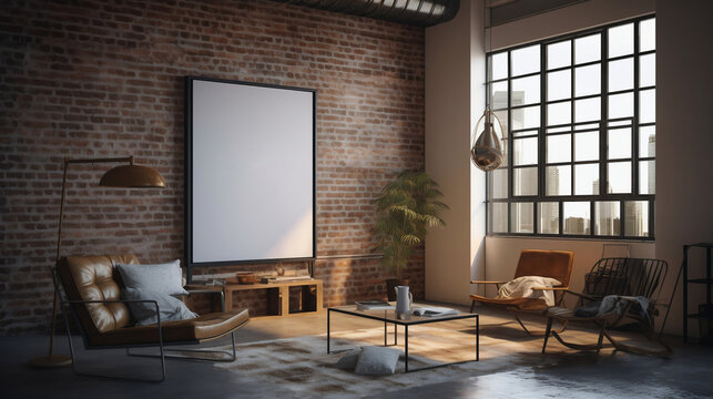 White wall art in the living room. mockup. Interior design. Generative ai.