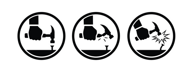 The hammer crashed. Hammer striking a nail. Vector Illustration