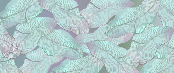 Stylish beautiful turquoise illustration with blue banana leaves on a gradient background for decor, covers, wallpapers and presentations