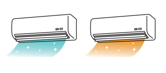 冷房と暖房を出すエアコンのベクターイラスト素材／夏／冬