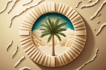 paper cut palm tree in a desert landscape. Generative AI
