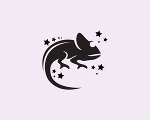 simple black white silhouette chameleon art style logo symbol design template illustration inspiration