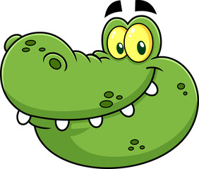 Smiling Crocodile  Face Cartoon Character. Hand Drawn Illustration Isolated On Transparent Background