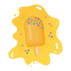 fruit ice, yellow ice cream with lemon flavor with sprinkles and syrup