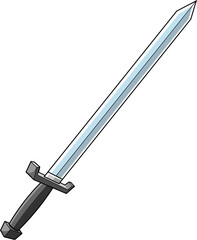 Cartoon Viking Sword Weapon. Hand Drawn Illustration Isolated On Transparent Background
