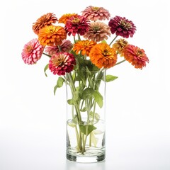 Vibrant Summer: Beautiful Zinnias Flower Vases for Any Occasion, Isolated on White Background - Generative AI