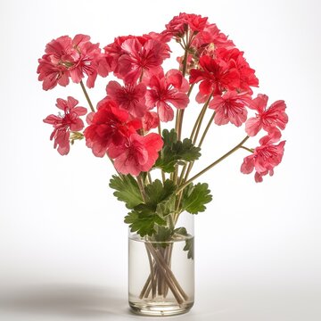Serenity in Bloom: Calming Summer Geraniums Flowers in a Vase, Isolated on White Background - Generative AI