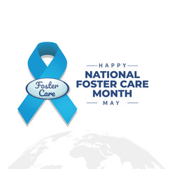national foster care month vector illustration. foster care blue ribbon and kids illustration. flat ribbon and children vector design.