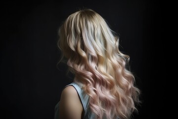 Fototapeta premium Blonde Hair With Subtle Pastel Highlights Back View. Generative AI