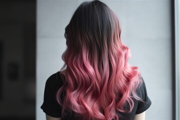 Obraz premium Brunette Hair With Dipdyed Pink Ends Back View. Generative AI
