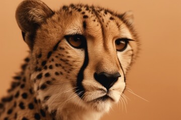 Closeup Of Cheetah On Isolated Beige Background. Generative AI