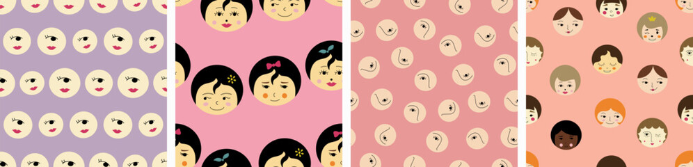 Feminine look, abstract personage, mascot design, funny face, cute icon