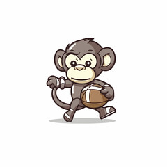 Mascot cartoon of cute smile monkey playing American football. 2d character vector illustration in isolated background