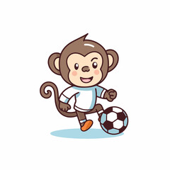 Mascot cartoon of cute smile monkey playing soccer football. 2d character vector illustration in isolated background