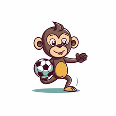 Mascot cartoon of cute smile monkey playing soccer football. 2d character vector illustration in isolated background