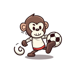 Mascot cartoon of cute smile monkey playing soccer football. 2d character vector illustration in isolated background