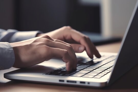 Productivity at Work: Close-Up Image of Man's Hands Typing on Computer Keyboard, computer, keyboard, hands, typing, productivity, work, office, technology, digital, communication, internet, business,