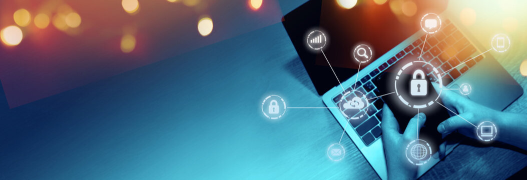 Cyber, personal data, privacy and information security. Internet networking  protection security system concept. Padlock icon on tech code background.