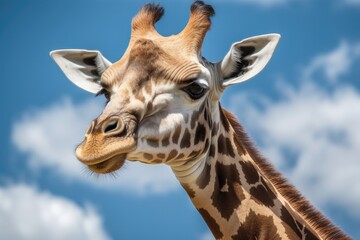 Giraffe Against Sky Blue Background. Generative AI