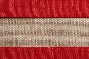 Red Burlap With White Trim Texture. Space For Text. Generative AI