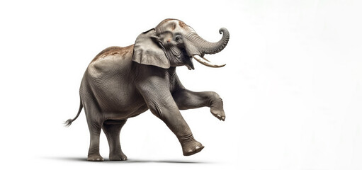 Dancing elephant isolated on white. Generative AI