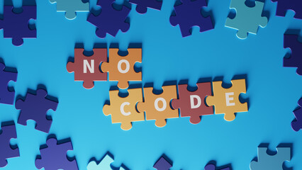Conceptual image of no-code as a puzzle combination. 3d rendering
