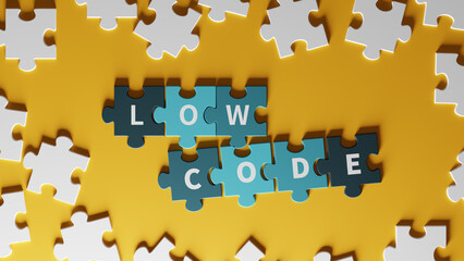Conceptual image of low-code as a puzzle combination. 3d rendering