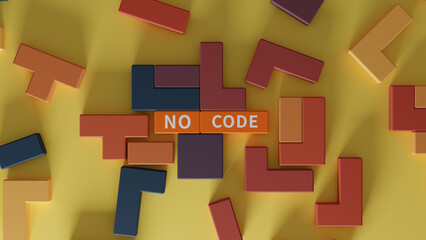 Conceptual image of no-code as a puzzle combination. 3d rendering