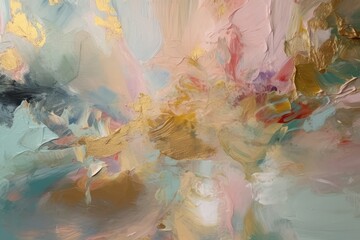 Soft Pastel Oil Paint Strokes With Gold Accents. Generative AI
