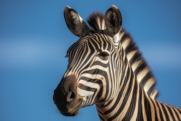 Zebra Against Sky Blue Background. Generative AI