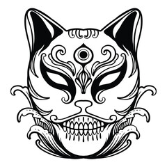 tattoo design kitsune mask line art blackand white