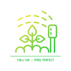 Watering gradient linear vector icon. Smart irrigation. Sprinkler system. Garden device. Soil moisture. Growing plants. Thin line color symbol. Modern style pictogram. Vector isolated outline drawing