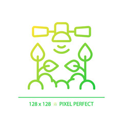 Satellite Smart Farming gradient linear vector icon. Agricultural production. Remote crop monitoring. Thin line color symbol. Modern style pictogram. Vector isolated outline drawing