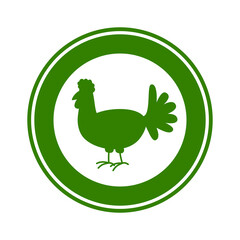 Circular panel with green free-range chicken on white background