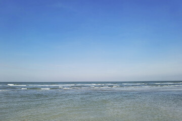 tropical beach and blue sky in nature                                                             