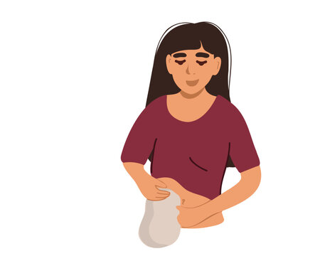 A woman with a colostomy bag. Vector illustration
