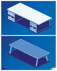 Office Table with Drawers and Four Legs. Empty Desk. Isometric Concept.