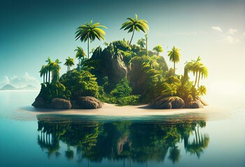 Obraz na płótnie Canvas tropical island with palm tree forest. Generative AI