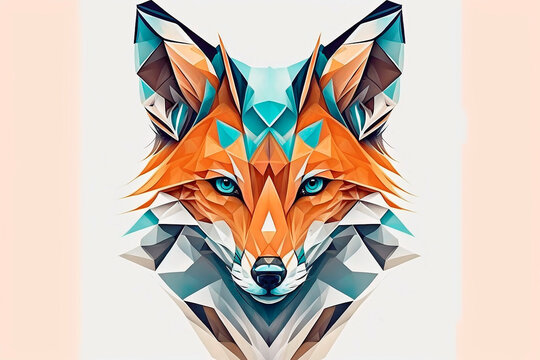 Portrait of a red fox in polygon style. Generative AI.