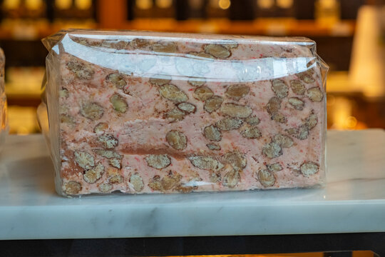 Traditional nougat on a shop. Selective focus