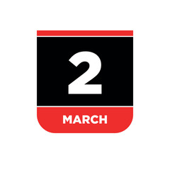 2nd March Calendar vector icon. 2 March typography.