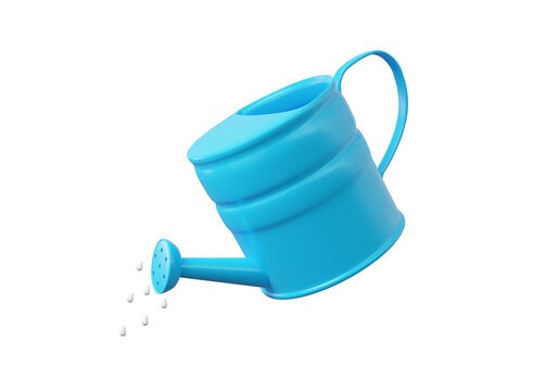 Blue watering can icon on isolated background. pouring water agriculture concept. tool equipment gardening. 3d render illustration